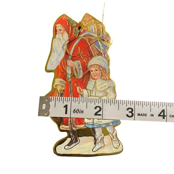 Lot of 5 Vintage 80s Christmas Cardboard Ornaments Gold Trim Accent Santa Tree - Picture 11 of 13